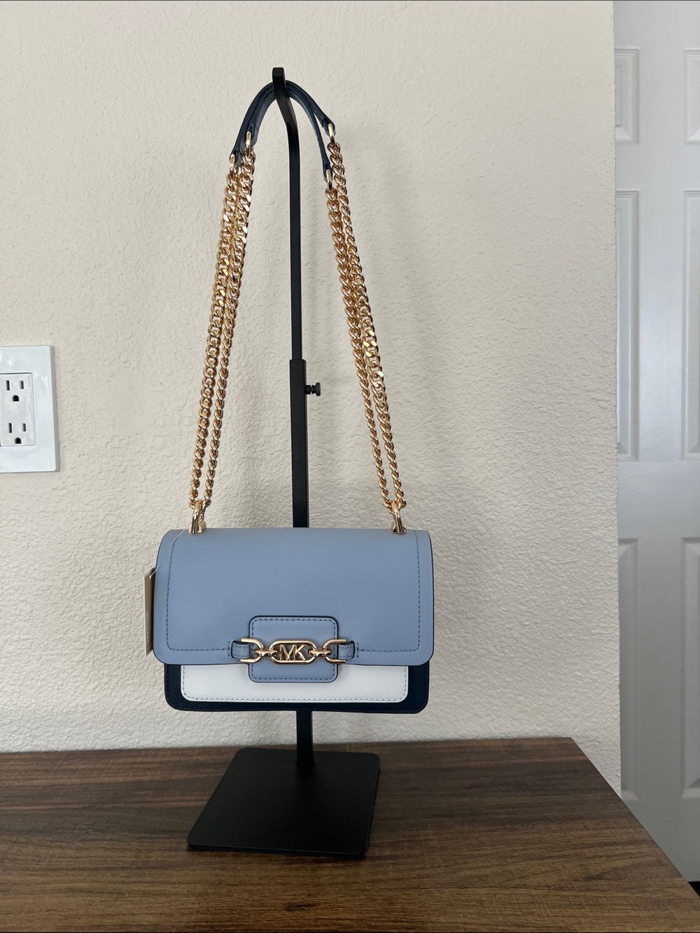 Michael Kors Light Blue, White & Navy Chain Shoulder Bag